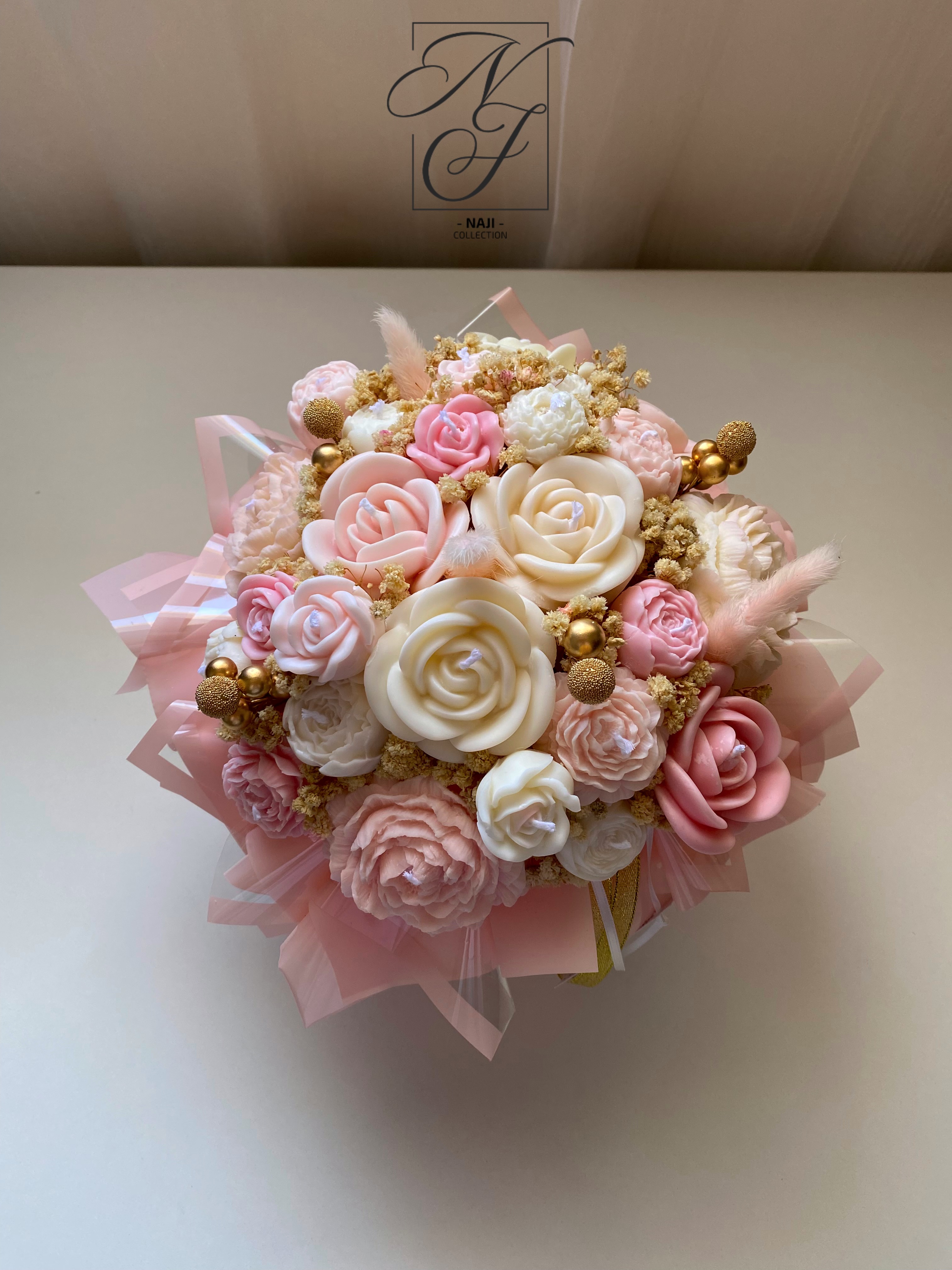 A handmade wax flower box by Naji Collection